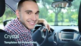  Presentation with car - Theme featuring land sell - man in car background and a ocean colored foreground