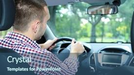  Presentation with sleepy yawning man driving car - Amazing presentation theme having land sell - man in car backdrop and a ocean colored foreground