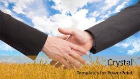  Presentation with wheat in hand - PPT theme with land sell - people shaking hands background and a gold colored foreground