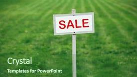  Presentation with land - PPT theme with land sell - sale sign against trimmed lawn background and a forest green colored foreground