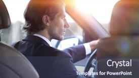  Presentation with wheel - Slides enhanced with land sell - successful man sitting behind background and a ocean colored foreground