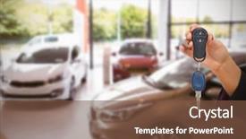  Presentation with car key - Beautiful presentation design featuring land sell - woman holding key and small backdrop and a tawny brown colored foreground