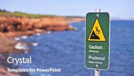  Presentation with eroding - Amazing PPT theme having land slide - danger sign on eroding cliffs backdrop and a  colored foreground