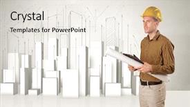  Presentation with surveyor - Audience pleasing presentation design consisting of land surveyor - construction worker planing with 3d backdrop and a sky blue colored foreground