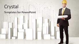  Presentation with solar plant construction - Colorful PPT layouts enhanced with land surveyor - construction worker planing with 3d backdrop and a sky blue colored foreground