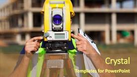  Presentation with surveyor - PPT theme with land surveyor looking through theodolite background and a tawny brown colored foreground