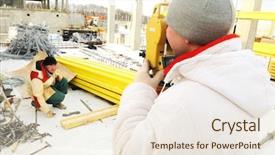  Presentation with construction equipment - Slides having full length portrait of an angry brother pointing with finger and threatening at his sister isolated on white background background and a light gray colored foreground