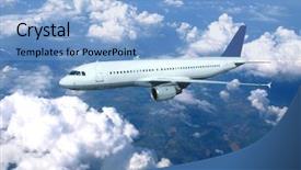 Presentation with jet airplane - PPT layouts featuring land transport - big jet airplane above clouds background and a light blue colored foreground