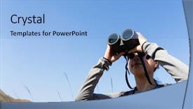  Presentation with binocular - Audience pleasing presentation consisting of land use - asian woman looking though backdrop and a  colored foreground