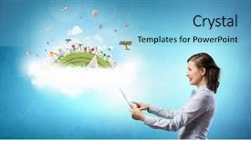  Presentation with green life - Slide set enhanced with land use - woman demonstrating green life concept background and a  colored foreground