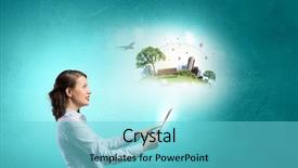  Presentation with green life - Cool new PPT layouts with land use - woman demonstrating green life concept backdrop and a  colored foreground