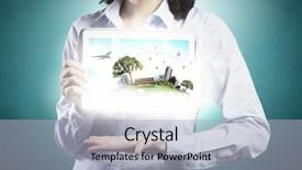  Presentation with life insurance concept leaflets - Beautiful slide deck featuring land use - woman demonstrating green life concept backdrop and a  colored foreground