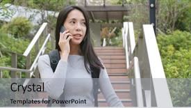  Presentation with land - PPT theme with land use - woman talk to mobile phone background and a light gray colored foreground