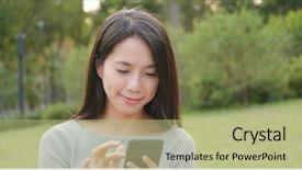  Presentation with retail smart phone shopping - Presentation theme enhanced with land use - woman using smart phone background and a mint green colored foreground