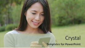  Presentation with retail smart phone - Beautiful presentation design featuring land use - woman using smart phone backdrop and a mint green colored foreground