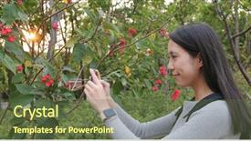  Presentation with camera - Beautiful slide deck featuring land use - young woman taking photo backdrop and a tawny brown colored foreground
