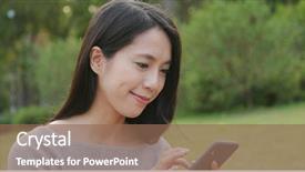  Presentation with smart - Slide deck having land use - young woman using smart phone background and a violet colored foreground