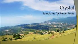  Presentation with land - Colorful presentation theme enhanced with land water - beautiful summer landscape backdrop and a  colored foreground