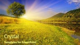  Presentation with beautiful mountains river lake sky nature - Beautiful PPT layouts featuring land water - beautiful summer sunset backdrop and a tawny brown colored foreground