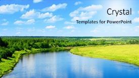  Presentation with beautiful mountains river lake sky nature - Audience pleasing presentation consisting of land water - river and summer nature backdrop and a  colored foreground