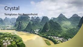  Presentation with landforms - Cool new slides with landforms - karst mountain landscape backdrop and a light blue colored foreground