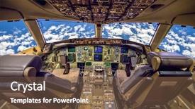  Presentation with cockpit - Colorful slides enhanced with landing gear - aircraft cockpit empty with clouds backdrop and a violet colored foreground