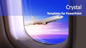  Presentation with night sky plane view - Colorful PPT theme enhanced with landing gear - commercial plane flies backdrop and a cobalt blue colored foreground