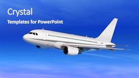  Presentation with blue sky - Beautiful slides featuring landing gear - flying white passenger plane backdrop and a cobalt blue colored foreground