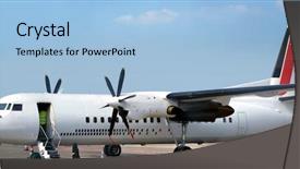  Presentation with propeller - Presentation theme consisting of landing gear - propeller airplane on the tarmac background and a light blue colored foreground