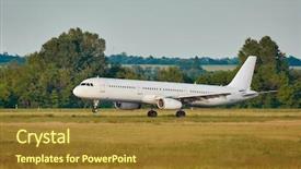  Presentation with plane - Presentation design having landing of a passenger plane background and a tawny brown colored foreground