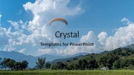  Presentation with parachute - PPT theme featuring landing with parachute after paragliding background and a light blue colored foreground