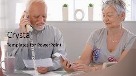  Presentation with elderly home - Beautiful presentation featuring landline phone - elderly couple checking bills backdrop and a light gray colored foreground