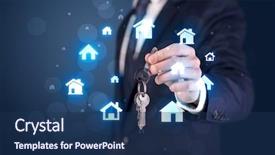  Presentation with haunted house dark horror - Slides featuring landlord - businessman in suit holding keys background and a ocean colored foreground