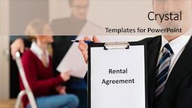  Presentation with real estate - Beautiful presentation theme featuring landlord - young couple renting a home backdrop and a  colored foreground