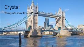  Presentation with london - Cool new slide set with landmark - famous tower bridge in london backdrop and a light blue colored foreground