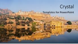  Presentation with jaipur city palace rajasthan india - Slide set consisting of panorama of amer amber fort background and a light blue colored foreground