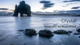  Presentation with morning sunrise - Cool new PPT theme with landmark-beach-in-iceland-called backdrop and a light blue colored foreground