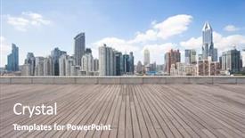  Presentation with shanghai - Slide set featuring landmark buildings in midtown of shanghai from empty wooden floor background and a gray colored foreground
