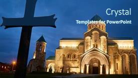  Presentation with christian church - Slide deck consisting of landmark-in-georgia-bagrati-christian background and a ocean colored foreground