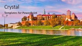  Presentation with pink river - Audience pleasing PPT theme consisting of landmark in krakow poland picturesque backdrop and a light blue colored foreground