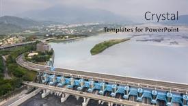  Presentation with water management - Presentation design with landmark-of-jiji-weir background and a light gray colored foreground