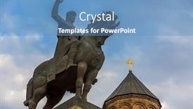  Presentation with city - Beautiful theme featuring landmark-of-tbilisi-georgia-capital backdrop and a teal colored foreground