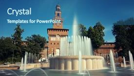  Presentation with fountain pen and inkpot - Cool new presentation design with landmark sforza castle and fountain backdrop and a ocean colored foreground