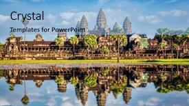  Presentation with cambodia - Audience pleasing slide set consisting of landmark with reflection in water backdrop and a light blue colored foreground