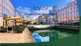  Presentation with canals - Audience pleasing slide set consisting of landmarks and beautiful places cities of northern italy - elegant trieste with charming canals and restaurants backdrop and a light blue colored foreground