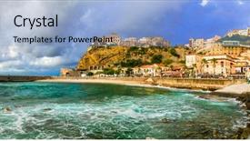  Presentation with coastal management - Beautiful theme featuring landmarks of calabria - coastal town backdrop and a light blue colored foreground