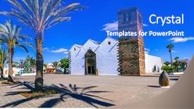  Presentation with colonial - Slide deck with landmarks of fuerteventura - traditional colonial background and a cobalt blue colored foreground