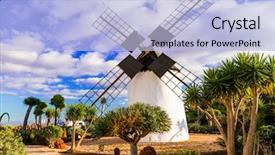  Presentation with traditional games - Cool new PPT layouts with landmarks of fuerteventura - traditional windmill backdrop and a light blue colored foreground