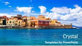  Presentation with crete island - Slide set featuring landmarks of greece - beautiful venetian background and a ocean colored foreground