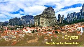  Presentation with rocks - Audience pleasing PPT theme consisting of landmarks of greece - unique meteora backdrop and a tawny brown colored foreground